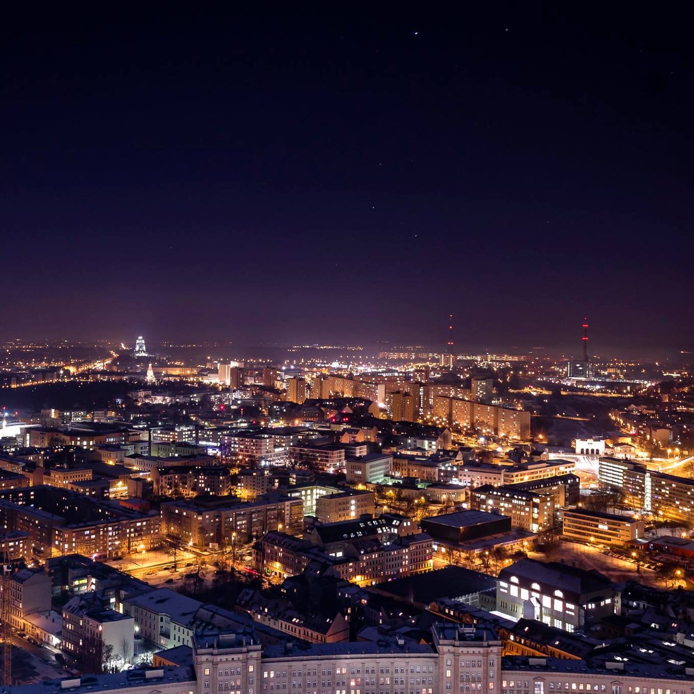 Leipzig bei Nacht von oben