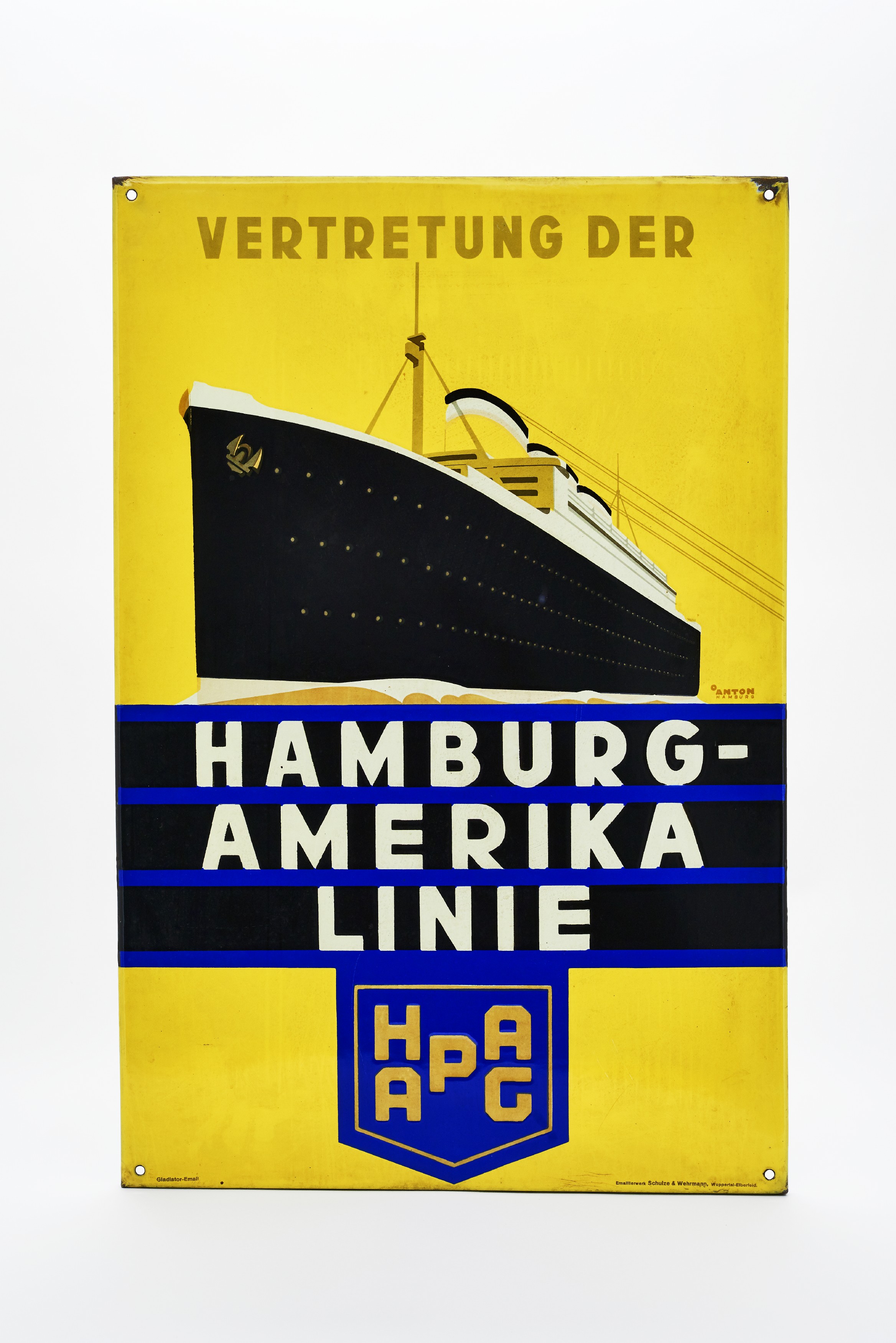 Werbetafel der Hamburgerisch-Amerikanischen Packetfahrt-Aktien-Gesellschaft aus "Reklame - Verführung in Blech"