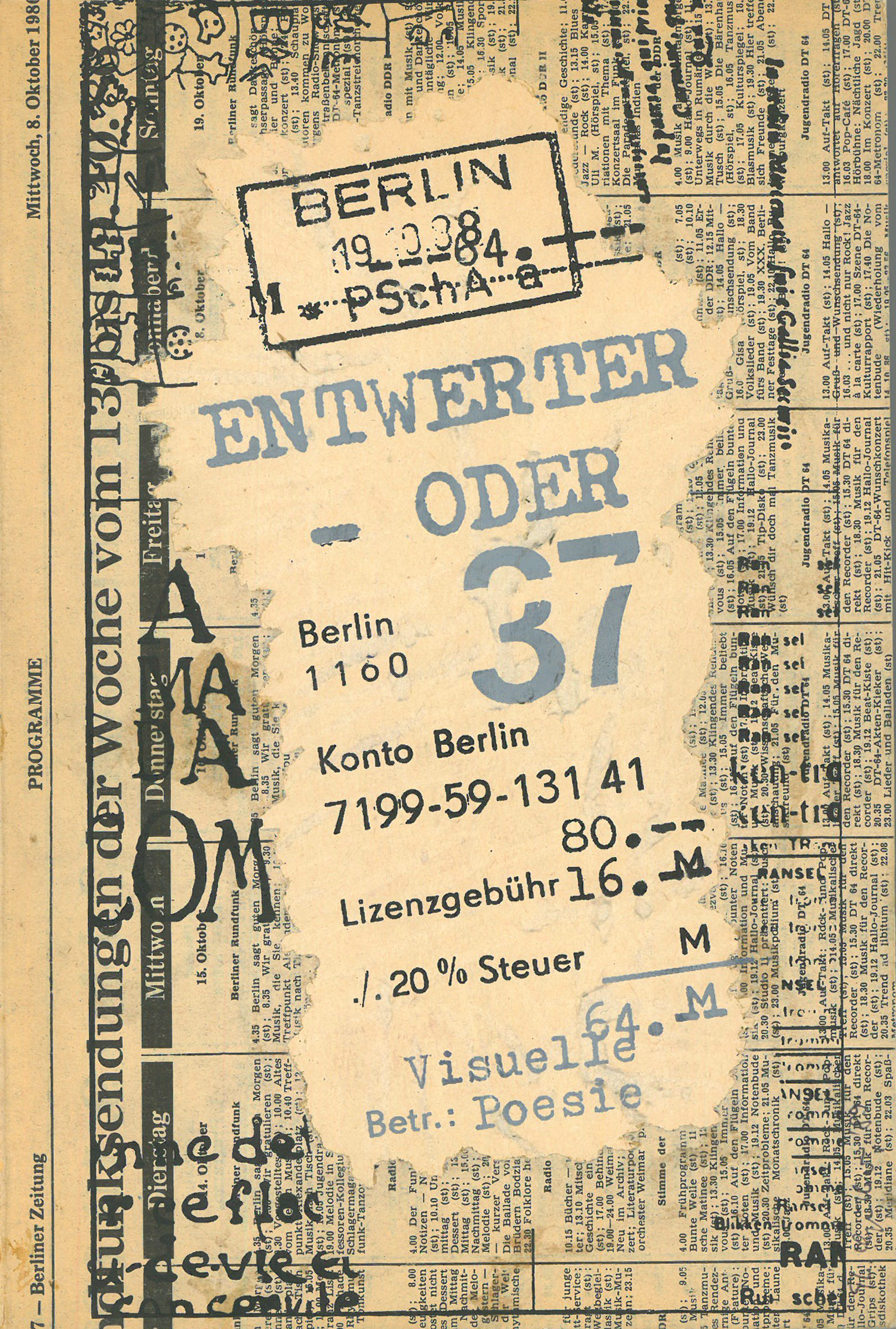 Nummer 37 der originalgrafischen Künstlerzeitschrift "ENTWEDER ODER" Uwe Warnkes, veröffentlicht im Oktober 1989 in Berlin